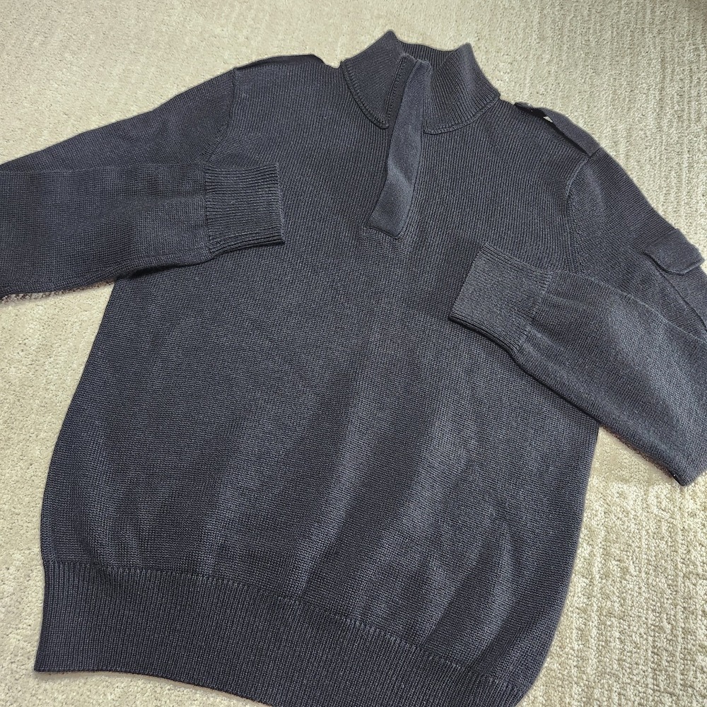 Banana Republic Sweater Men Medium Combat Wool Blend Epaulets Cammando Black